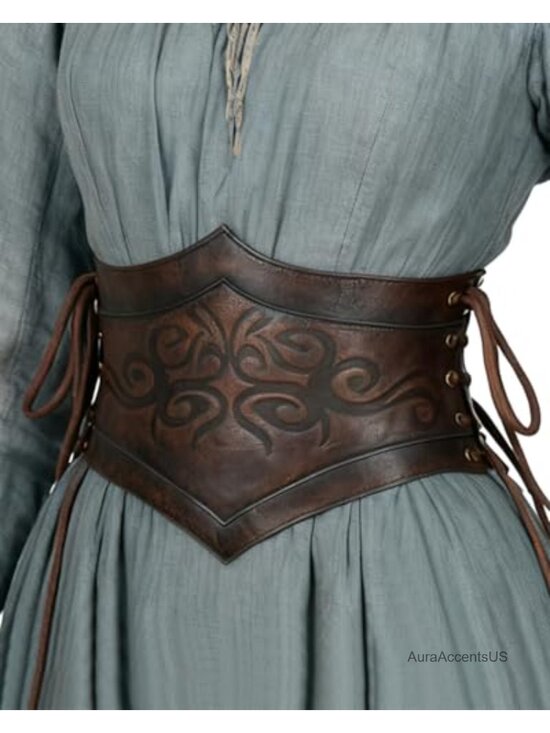 PU Leather Viking Renaissance Medieval Wide Cinch Corset Belt Adjustable Lace-Up main image 4